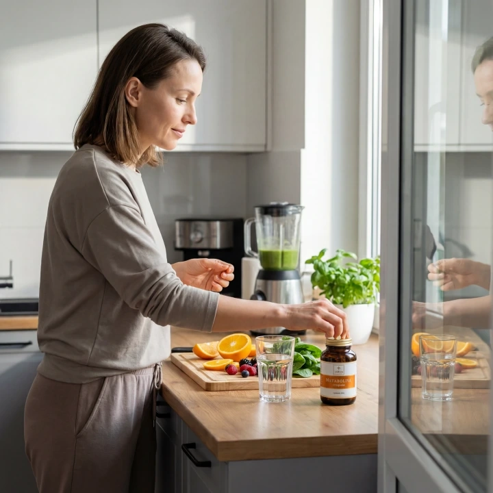 Kobieta przygotowująca smoothie z Metabolivą Avlivia - aktywny styl życia i świadome wsparcie metabolizmu