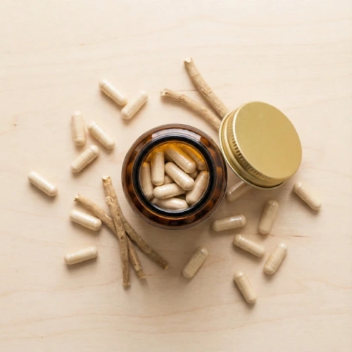 Ashwagandha Avlivia - otwarte opakowanie z roślinnymi kapsułkami HPMC