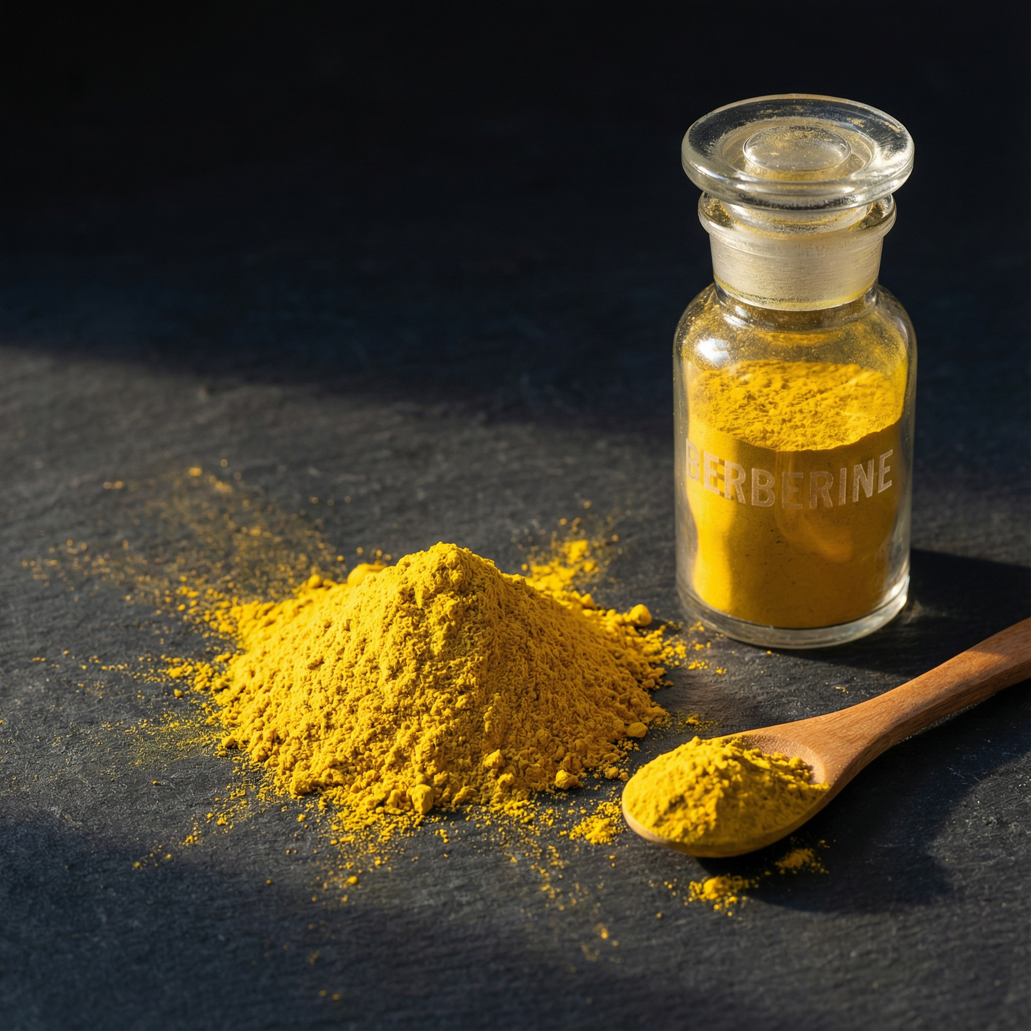 Proszek berberyny o charakterystycznym żółtym kolorze