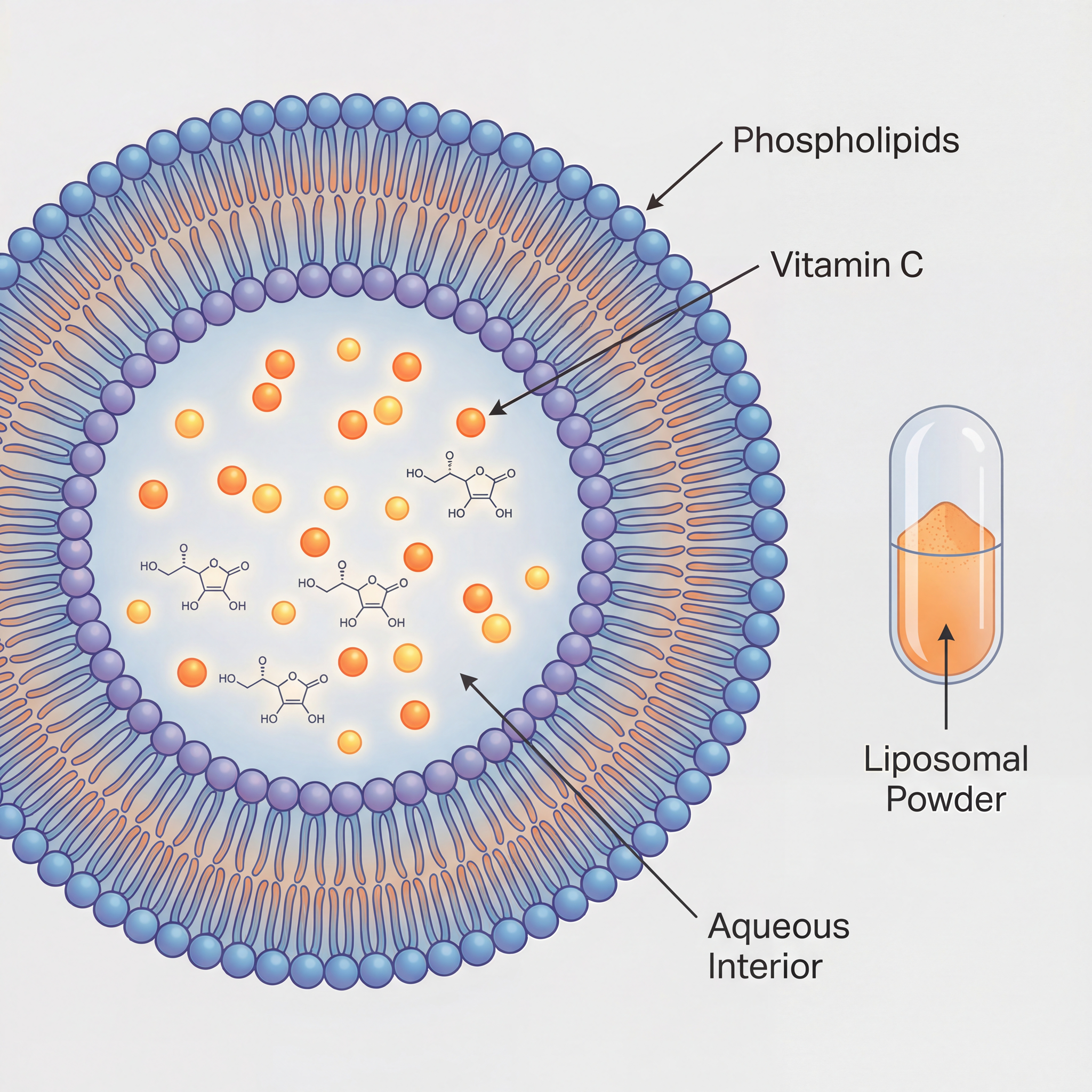 Schemat budowy liposomu z witaminą C