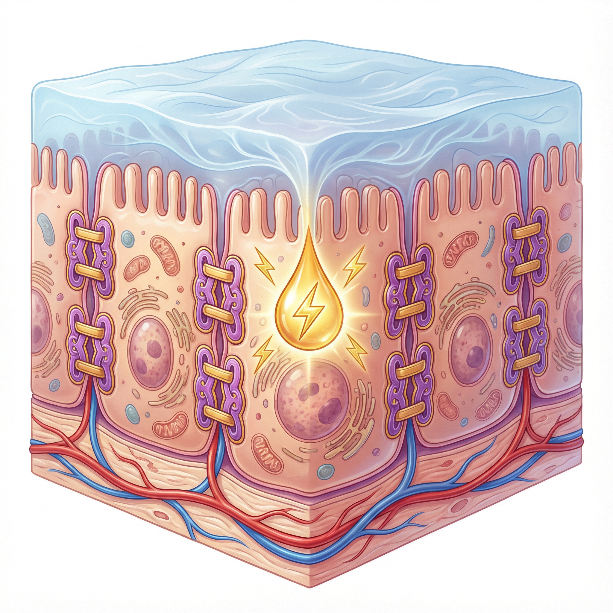 Schemat bariery jelitowej z połączeniami ścisłymi